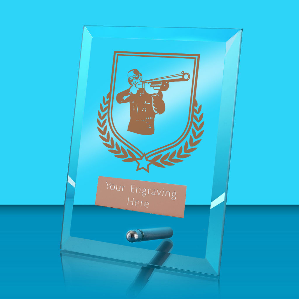 UV Colour Printed Clay Pigeon Shooting Glass Rectangle Award with Metal Pin