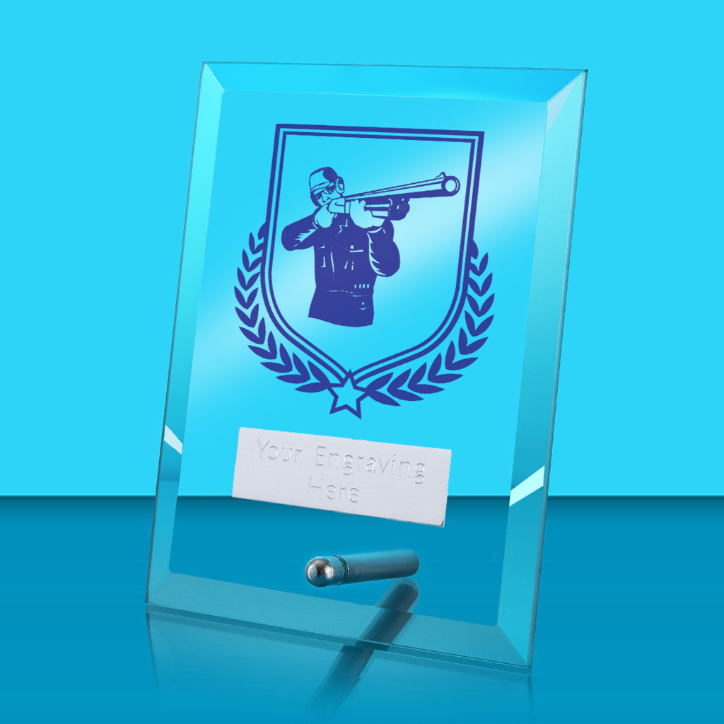 UV Colour Printed Clay Pigeon Shooting Glass Rectangle Award with Metal Pin