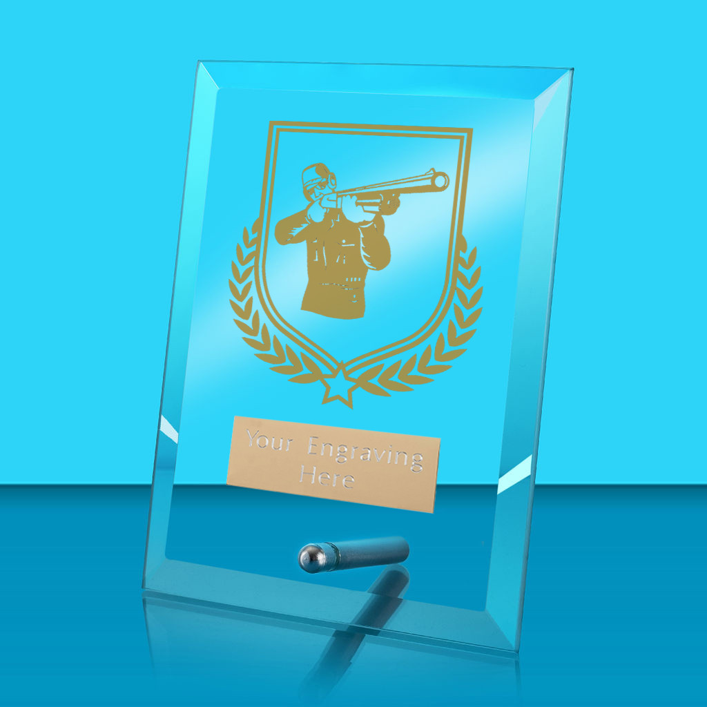 UV Colour Printed Clay Pigeon Shooting Glass Rectangle Award with Metal Pin
