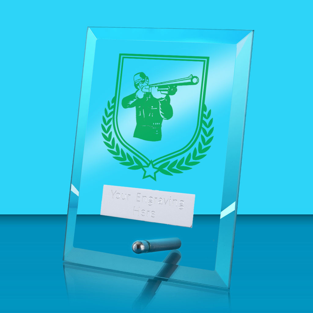 UV Colour Printed Clay Pigeon Shooting Glass Rectangle Award with Metal Pin