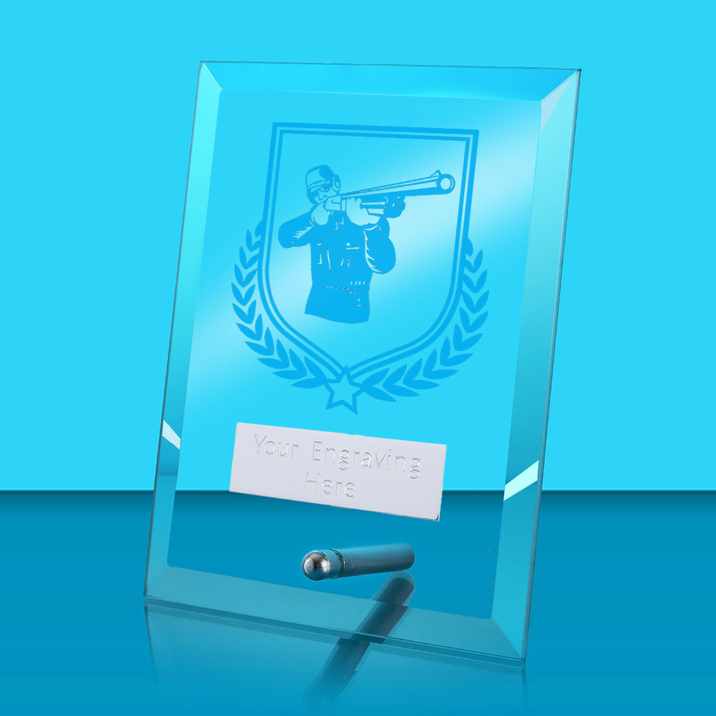 UV Colour Printed Clay Pigeon Shooting Glass Rectangle Award with Metal Pin