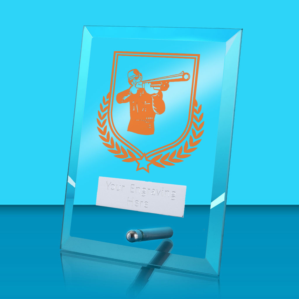 UV Colour Printed Clay Pigeon Shooting Glass Rectangle Award with Metal Pin