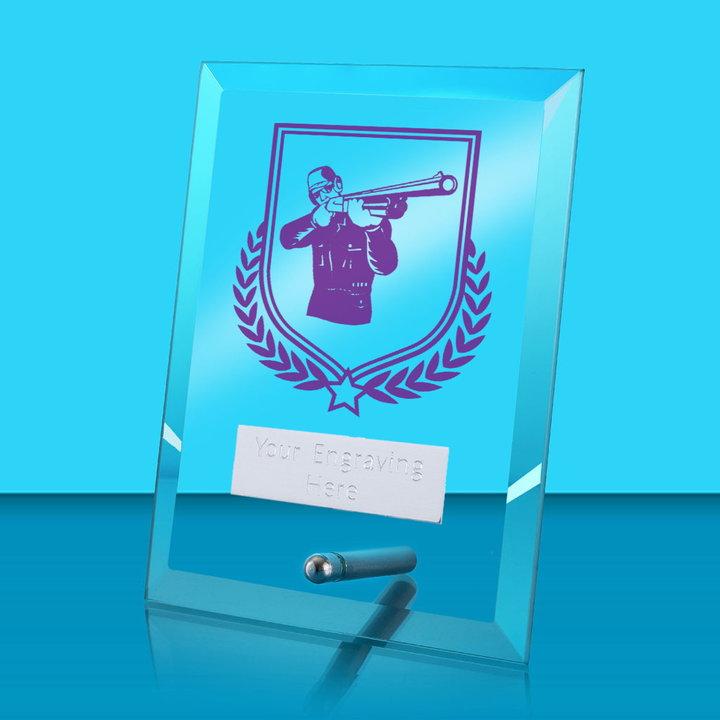 UV Colour Printed Clay Pigeon Shooting Glass Rectangle Award with Metal Pin