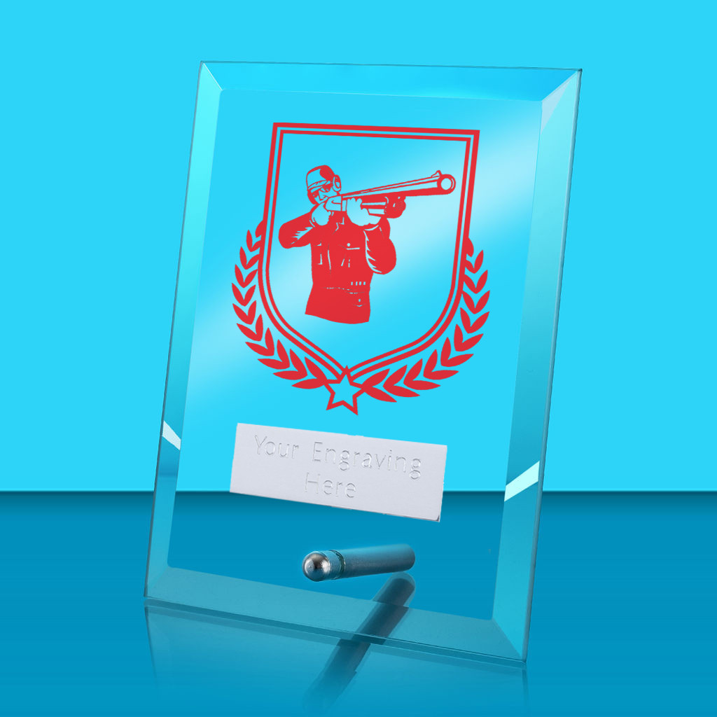 UV Colour Printed Clay Pigeon Shooting Glass Rectangle Award with Metal Pin