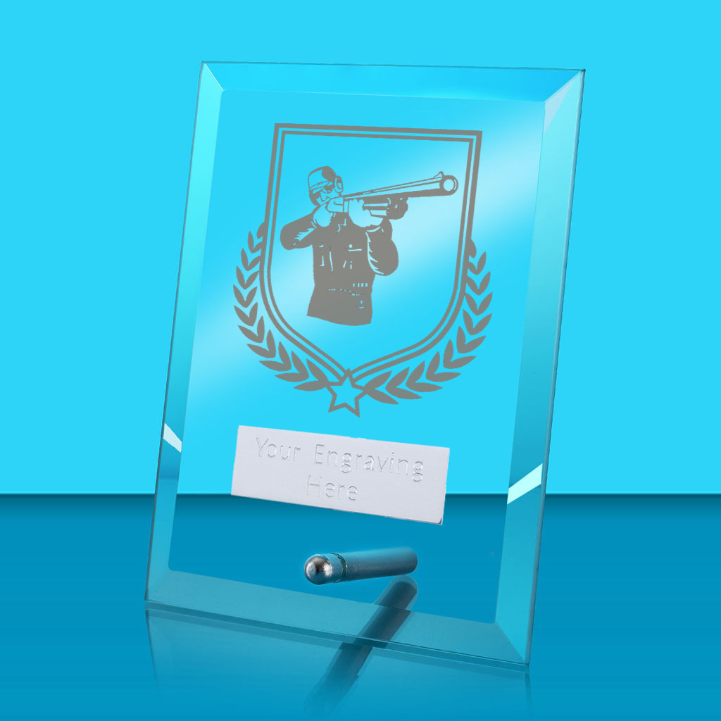 UV Colour Printed Clay Pigeon Shooting Glass Rectangle Award with Metal Pin