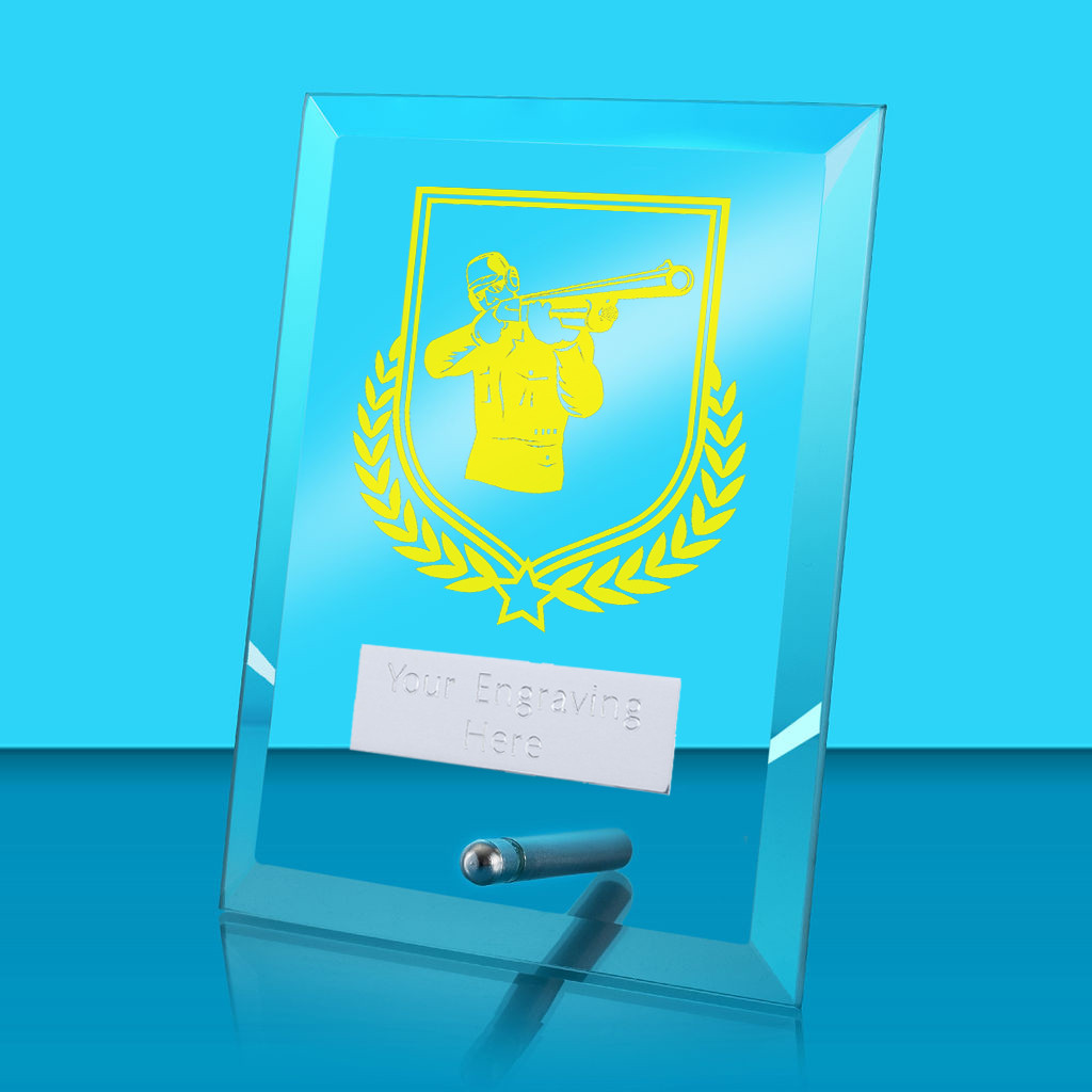 UV Colour Printed Clay Pigeon Shooting Glass Rectangle Award with Metal Pin