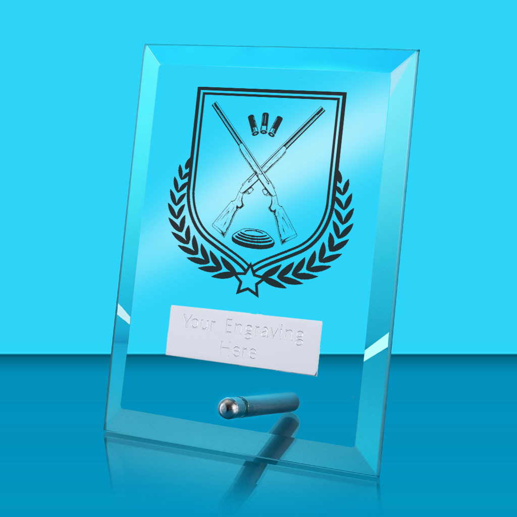 UV Colour Printed Clay Pigeon Shooting Glass Rectangle Award with Metal Pin