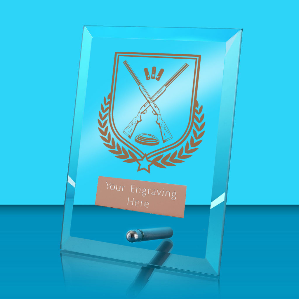 UV Colour Printed Clay Pigeon Shooting Glass Rectangle Award with Metal Pin