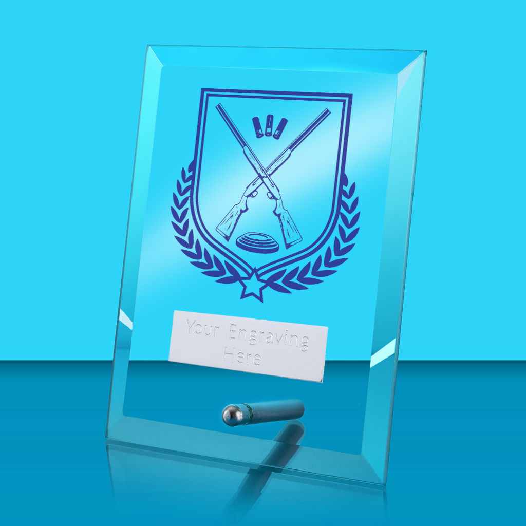 UV Colour Printed Clay Pigeon Shooting Glass Rectangle Award with Metal Pin