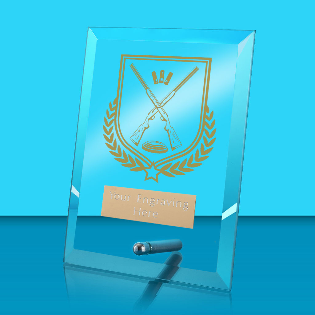 UV Colour Printed Clay Pigeon Shooting Glass Rectangle Award with Metal Pin