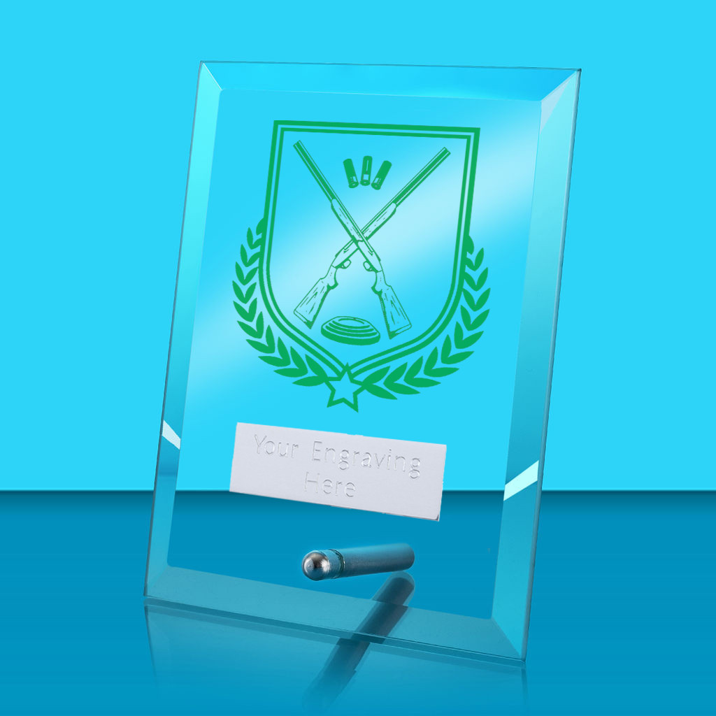 UV Colour Printed Clay Pigeon Shooting Glass Rectangle Award with Metal Pin
