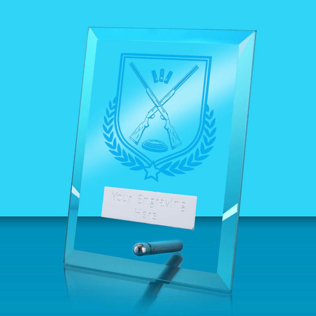 UV Colour Printed Clay Pigeon Shooting Glass Rectangle Award with Metal Pin