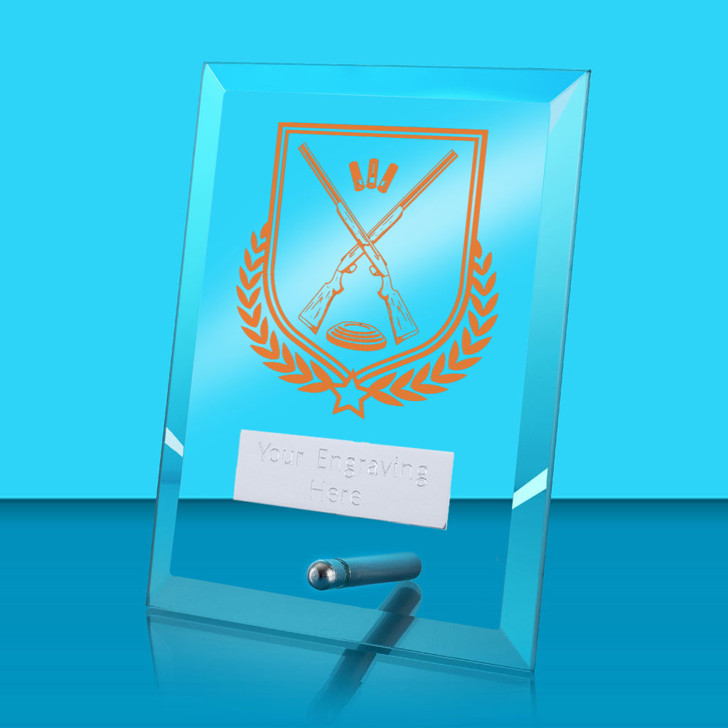UV Colour Printed Clay Pigeon Shooting Glass Rectangle Award with Metal Pin