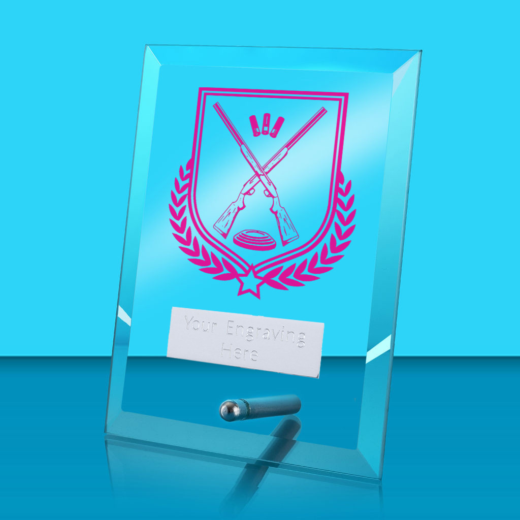 UV Colour Printed Clay Pigeon Shooting Glass Rectangle Award with Metal Pin
