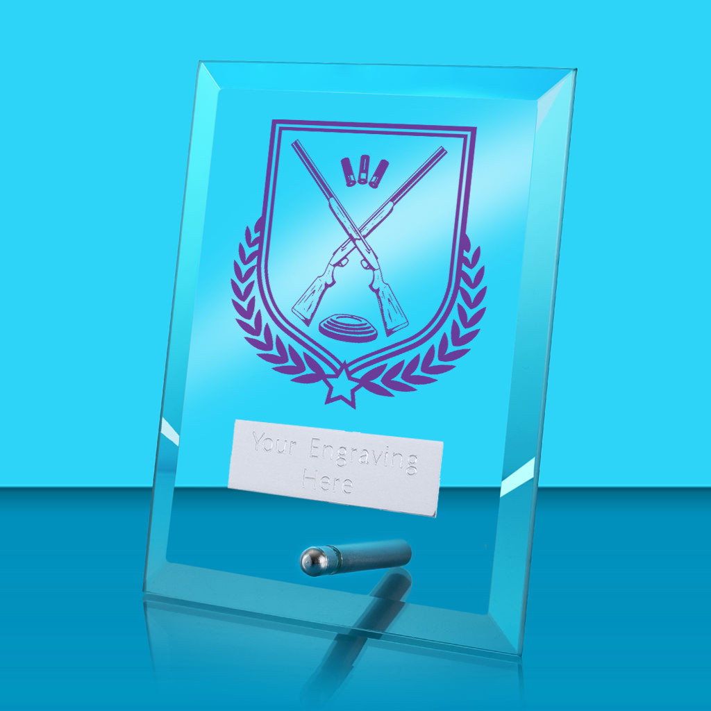UV Colour Printed Clay Pigeon Shooting Glass Rectangle Award with Metal Pin