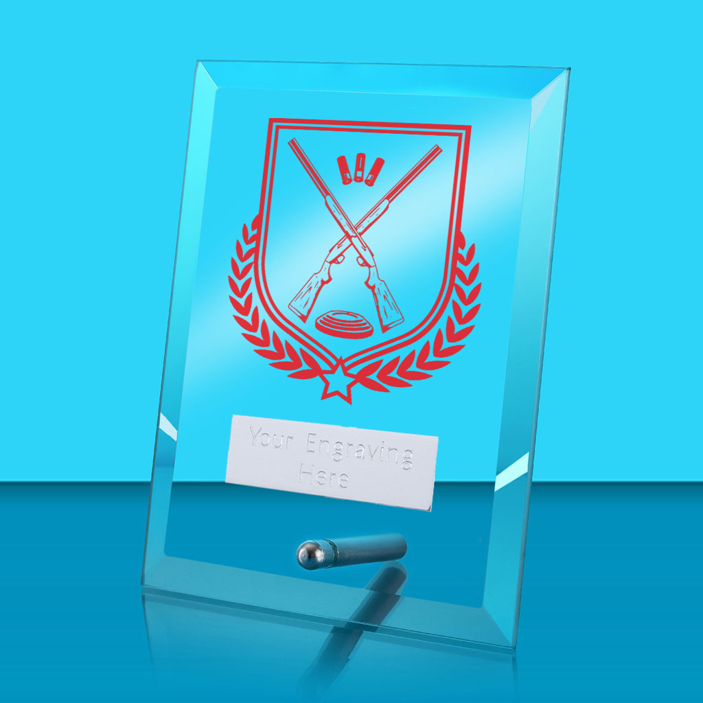 UV Colour Printed Clay Pigeon Shooting Glass Rectangle Award with Metal Pin