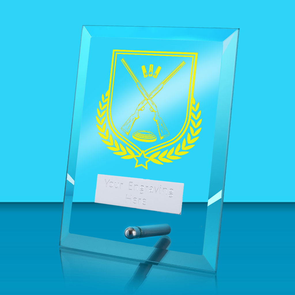 UV Colour Printed Clay Pigeon Shooting Glass Rectangle Award with Metal Pin