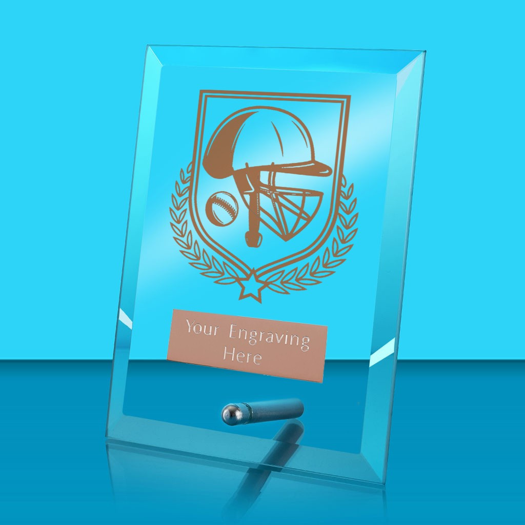 UV Colour Printed Cricket Glass Rectangle Award with Metal Pin