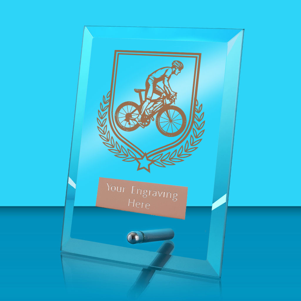 UV Colour Printed Cycling Glass Rectangle Award with Metal Pin