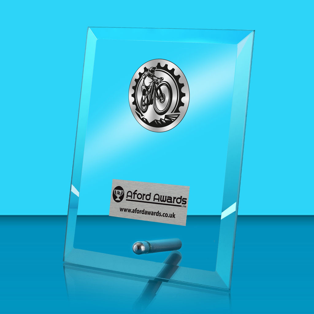 Cycling Glass Rectangle Award with Metal Pin