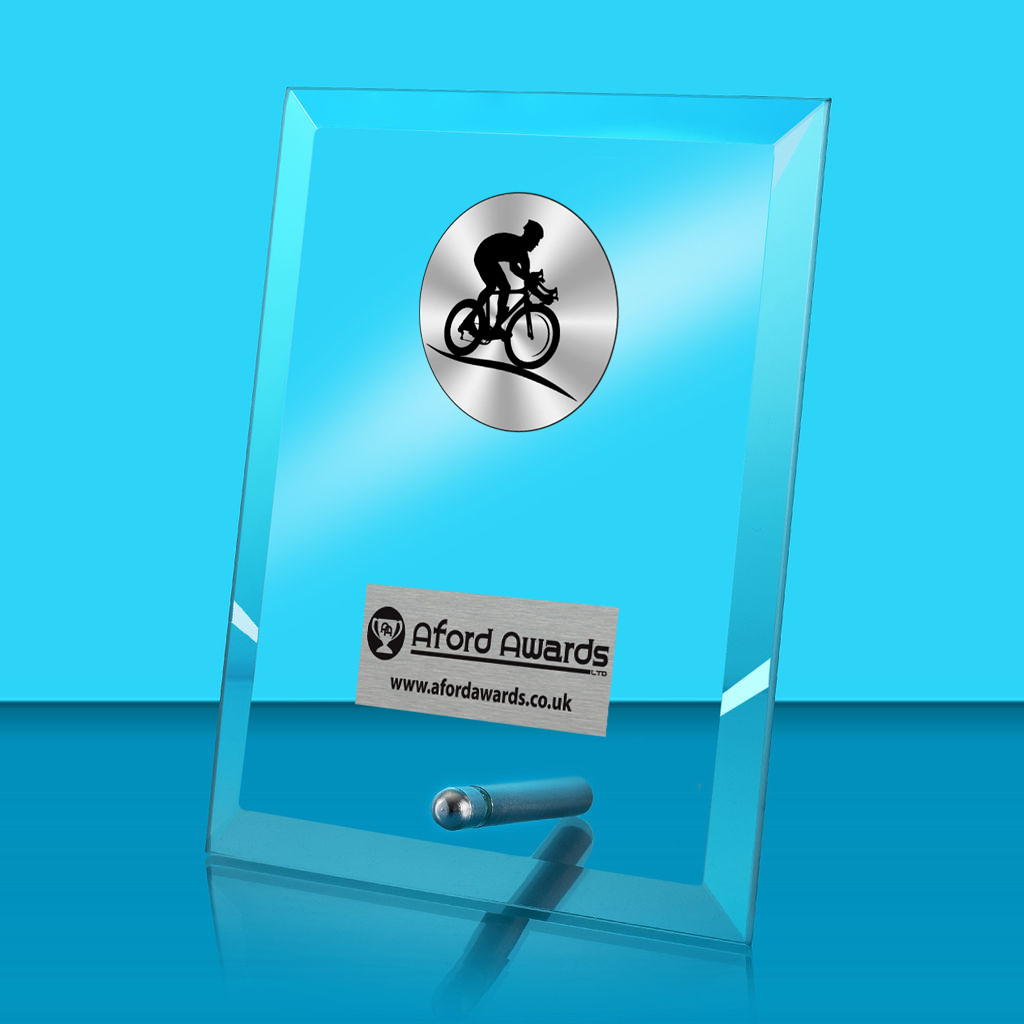 Cycling Glass Rectangle Award with Metal Pin