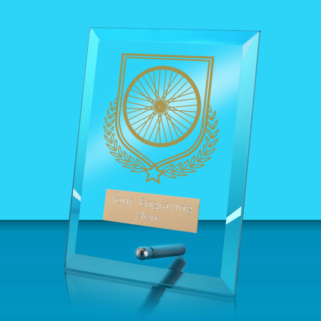 UV Colour Printed Cycling Glass Rectangle Award with Metal Pin