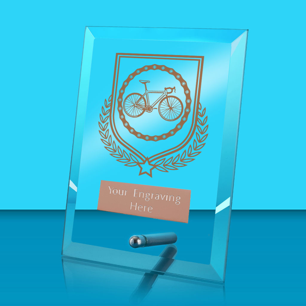 UV Colour Printed Cycling Glass Rectangle Award with Metal Pin