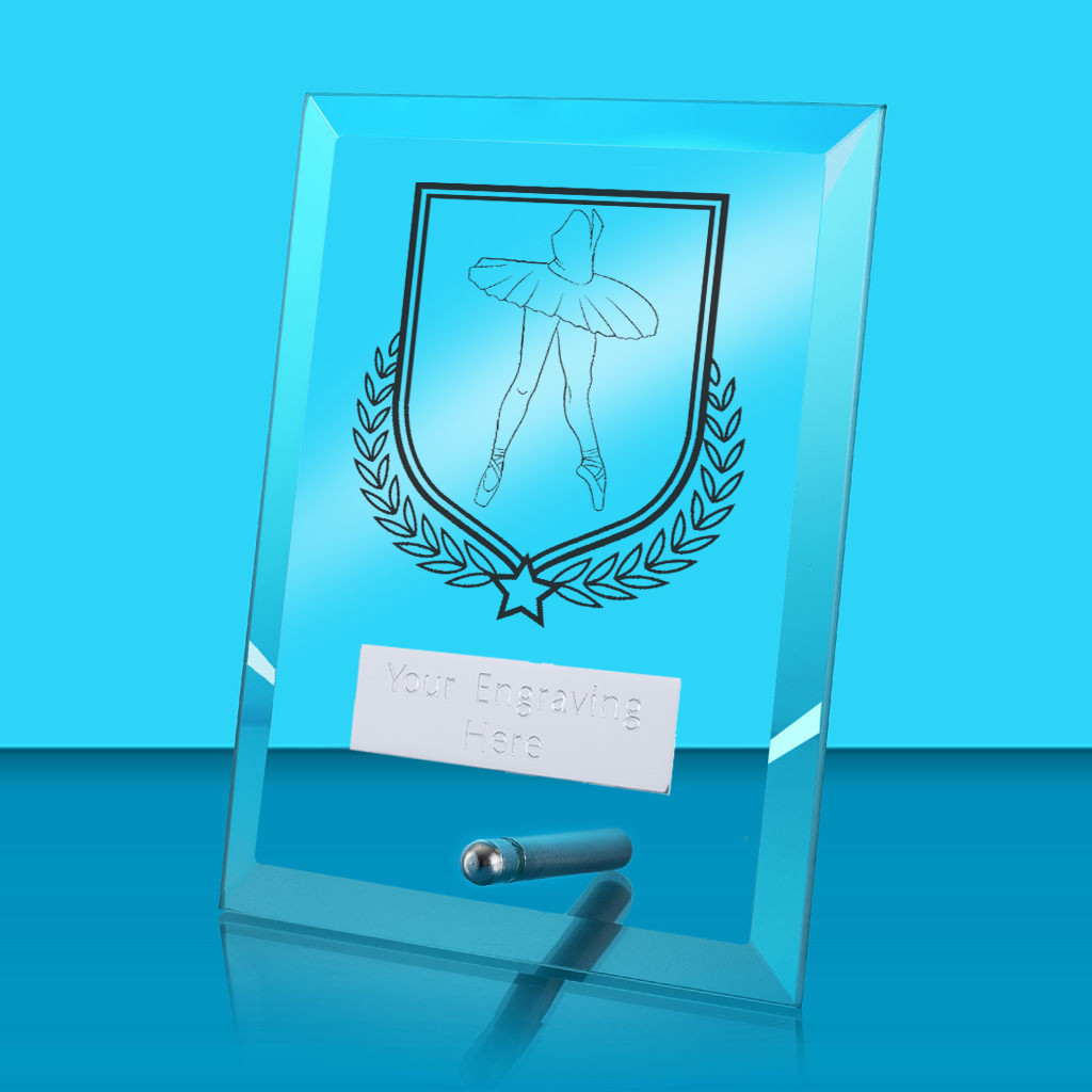 UV Colour Printed Ballet Glass Rectangle Award with Metal Pin