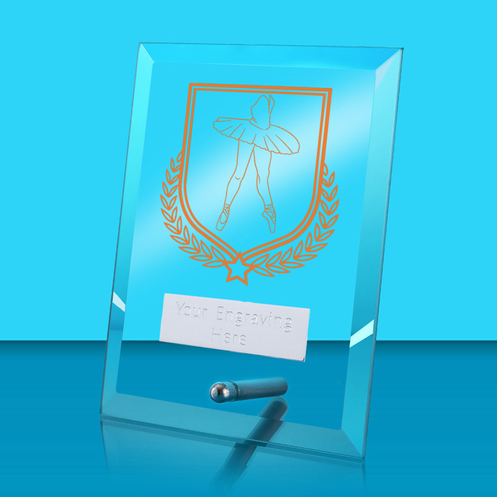 UV Colour Printed Ballet Glass Rectangle Award with Metal Pin