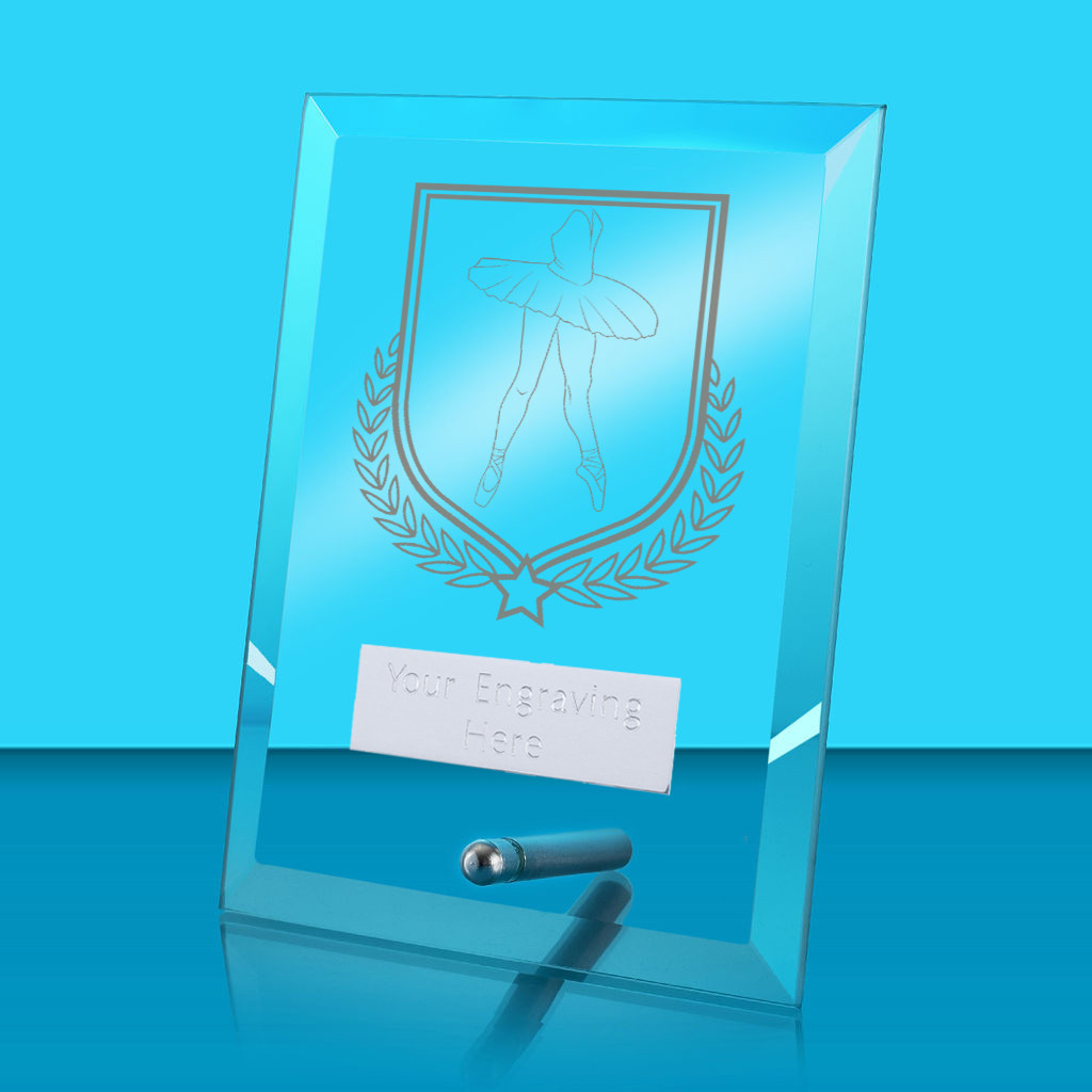 UV Colour Printed Ballet Glass Rectangle Award with Metal Pin