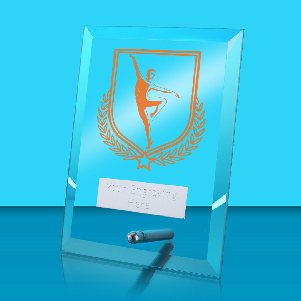 UV Colour Printed Dance Glass Rectangle Award with Metal Pin