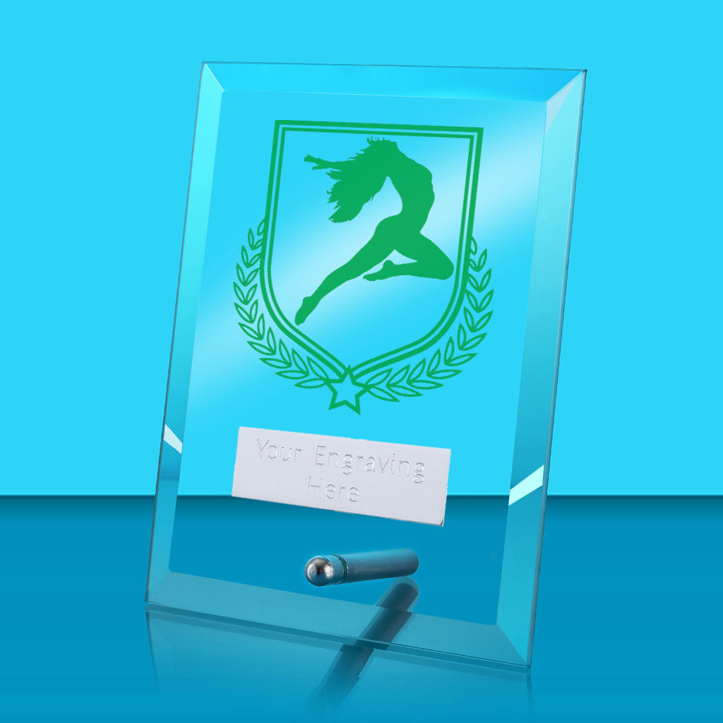 UV Colour Printed Dance Glass Rectangle Award with Metal Pin
