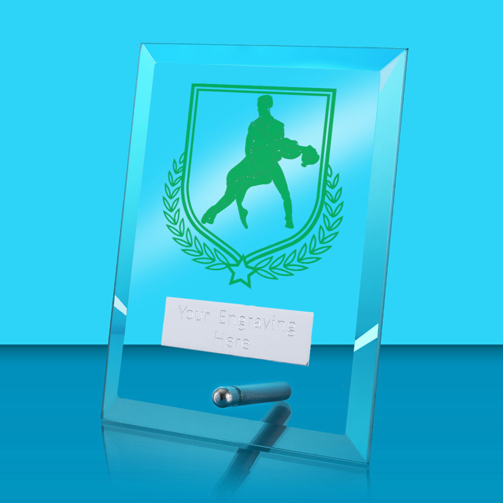 UV Colour Printed Dance Glass Rectangle Award with Metal Pin