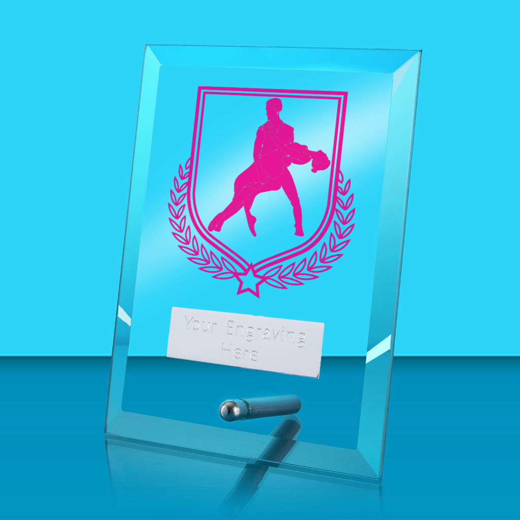 UV Colour Printed Dance Glass Rectangle Award with Metal Pin