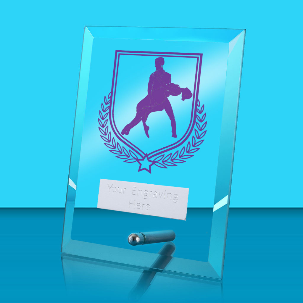 UV Colour Printed Dance Glass Rectangle Award with Metal Pin