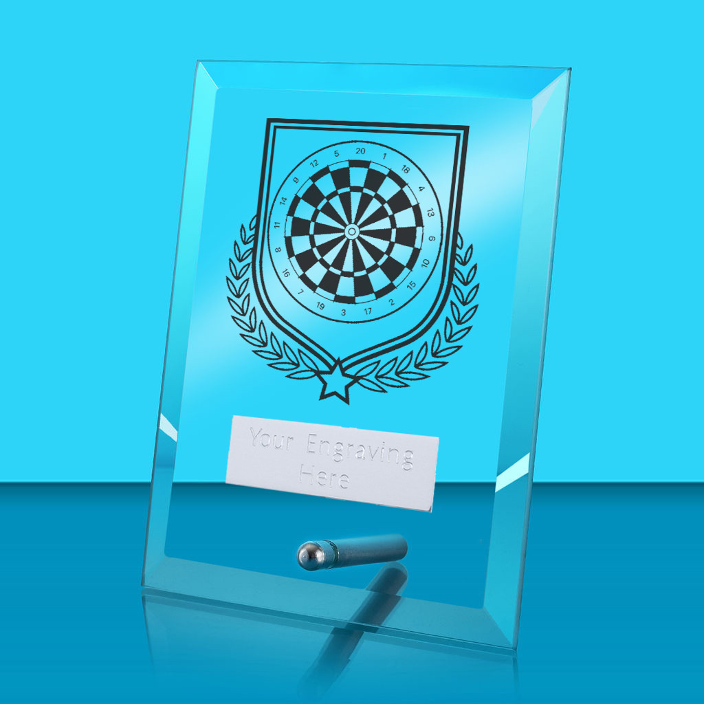 UV Colour Printed Darts Glass Rectangle Award with Metal Pin