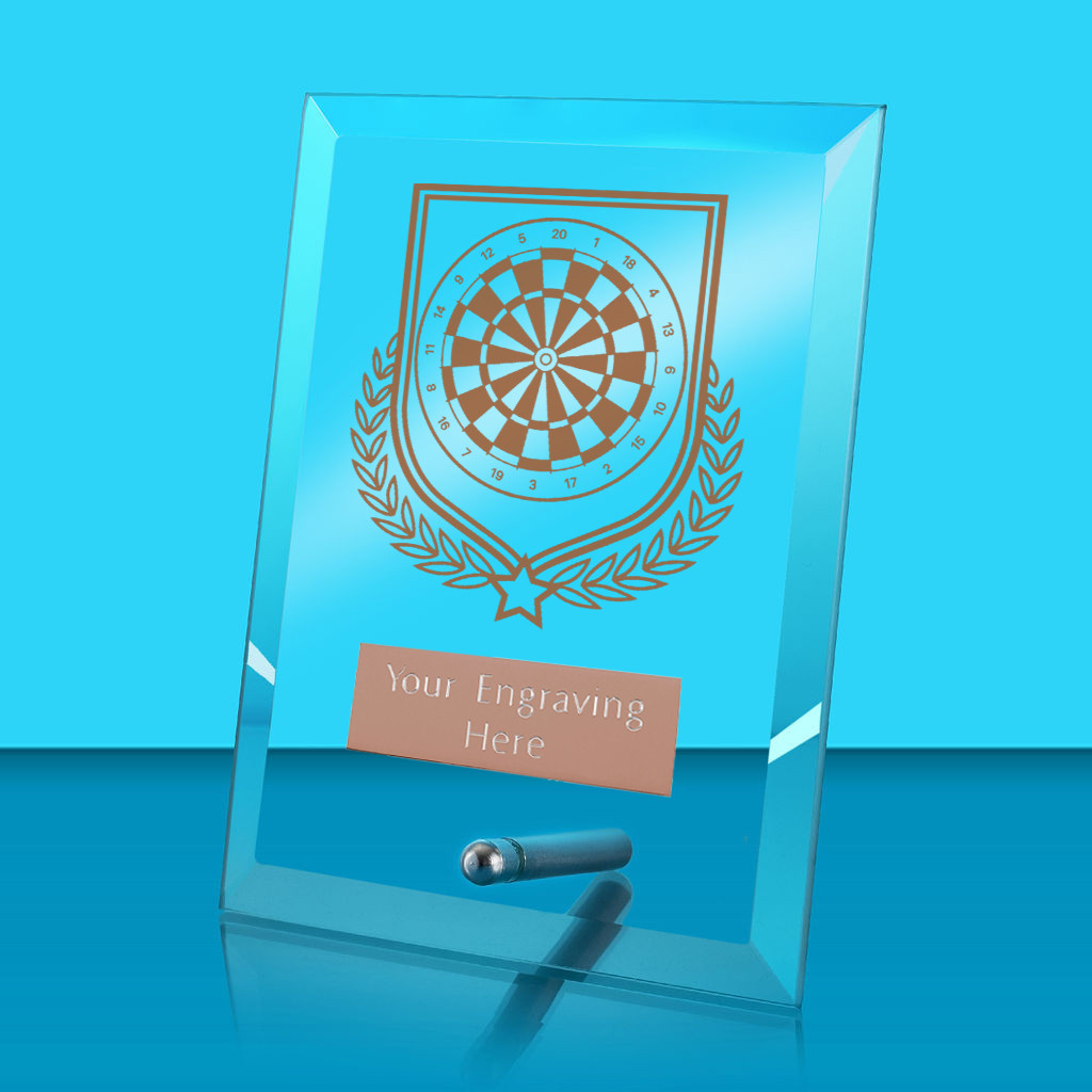 UV Colour Printed Darts Glass Rectangle Award with Metal Pin