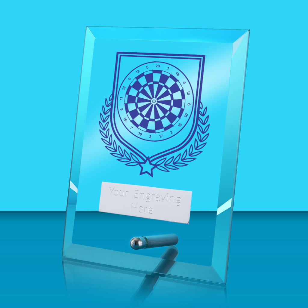 UV Colour Printed Darts Glass Rectangle Award with Metal Pin