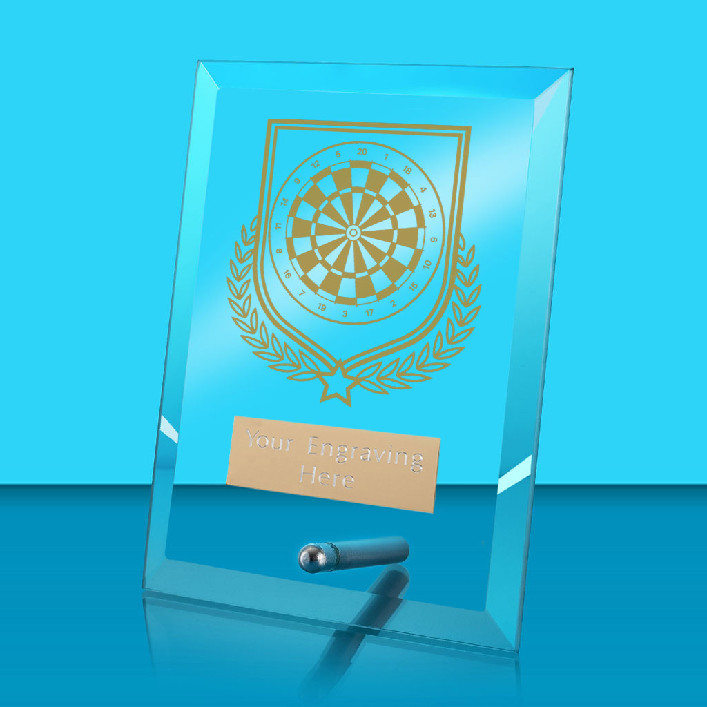 UV Colour Printed Darts Glass Rectangle Award with Metal Pin