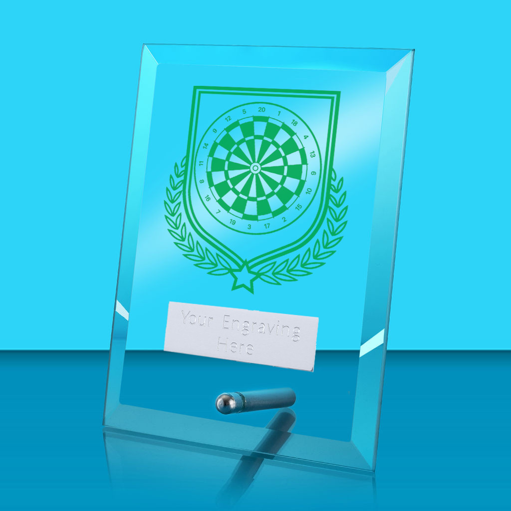 UV Colour Printed Darts Glass Rectangle Award with Metal Pin