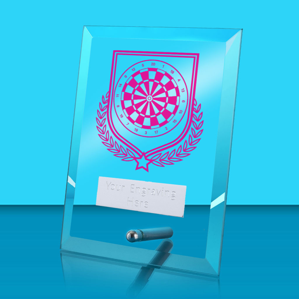 UV Colour Printed Darts Glass Rectangle Award with Metal Pin