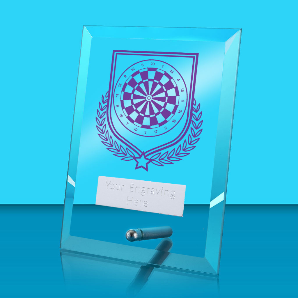 UV Colour Printed Darts Glass Rectangle Award with Metal Pin