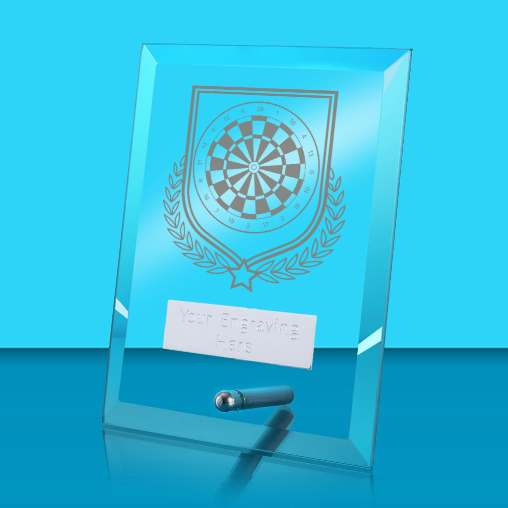 UV Colour Printed Darts Glass Rectangle Award with Metal Pin