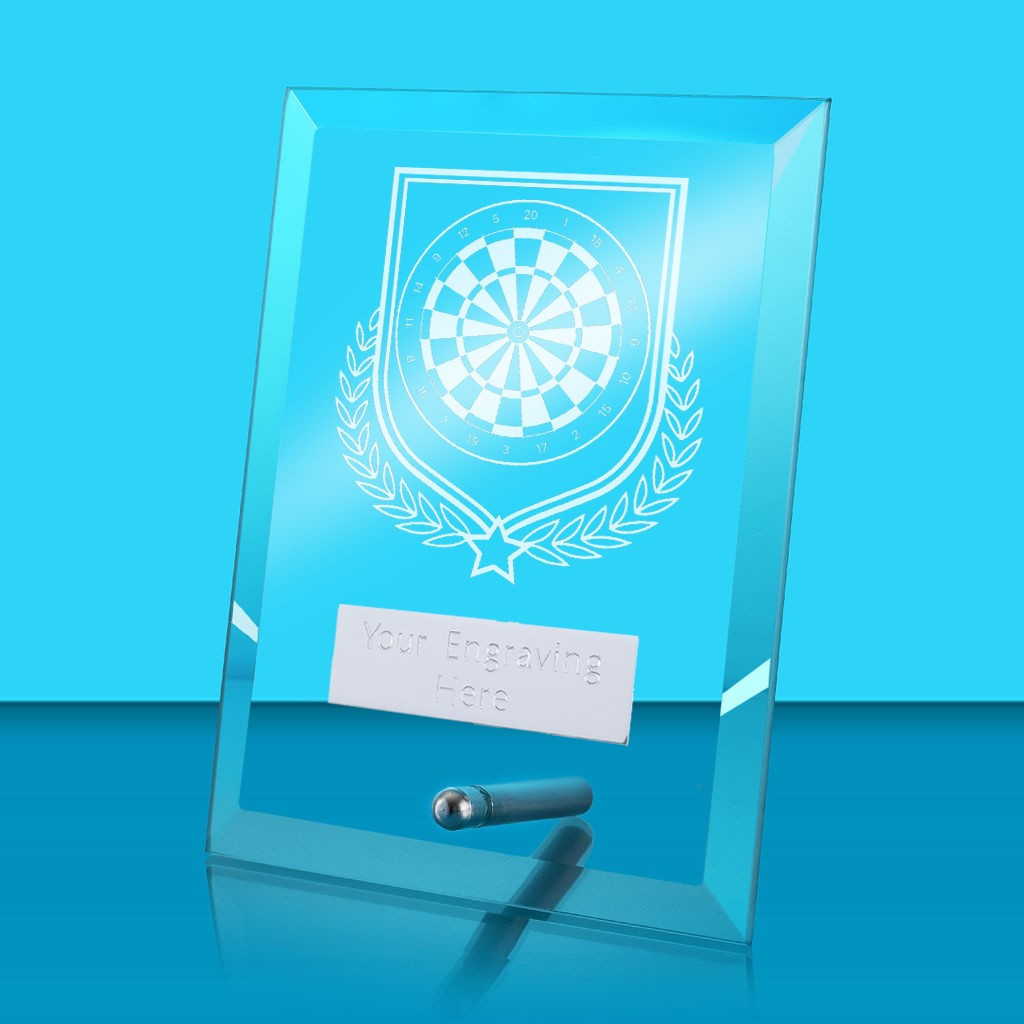 UV Colour Printed Darts Glass Rectangle Award with Metal Pin