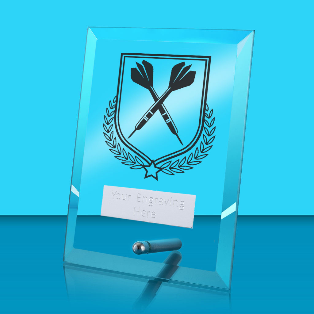 UV Colour Printed Darts Glass Rectangle Award with Metal Pin