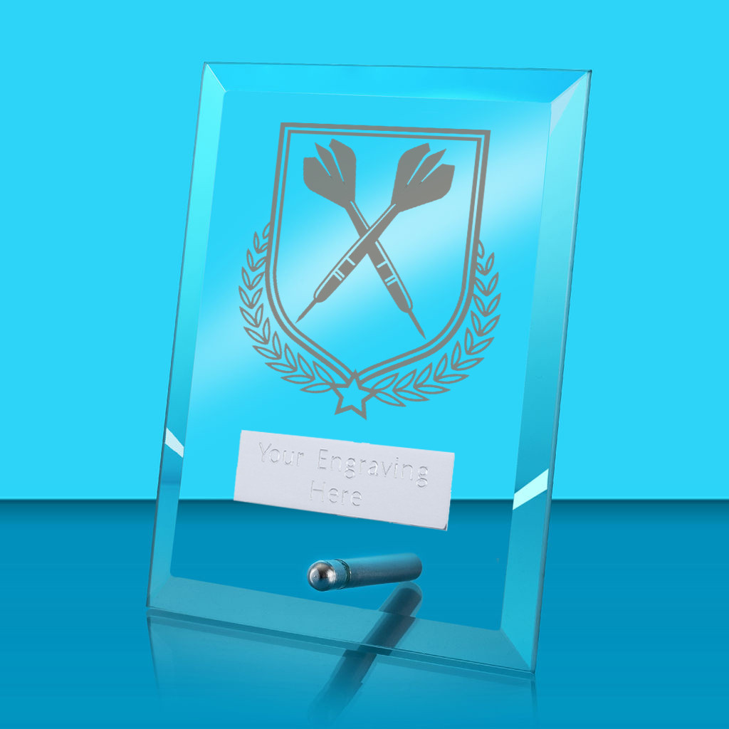 UV Colour Printed Darts Glass Rectangle Award with Metal Pin