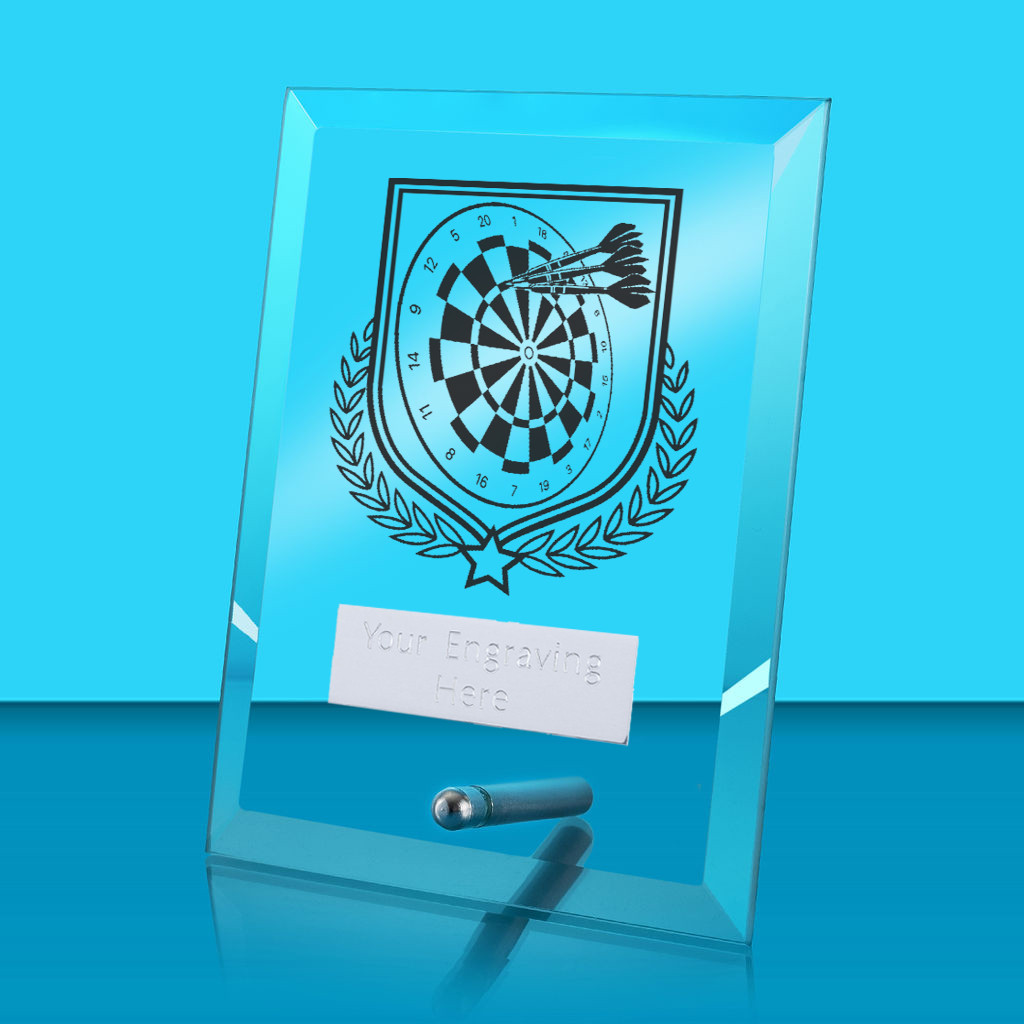 UV Colour Printed Darts Glass Rectangle Award with Metal Pin