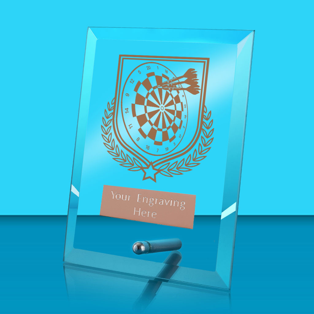 UV Colour Printed Darts Glass Rectangle Award with Metal Pin