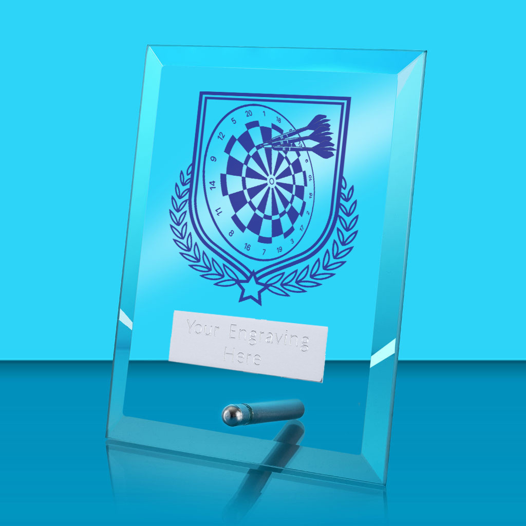 UV Colour Printed Darts Glass Rectangle Award with Metal Pin