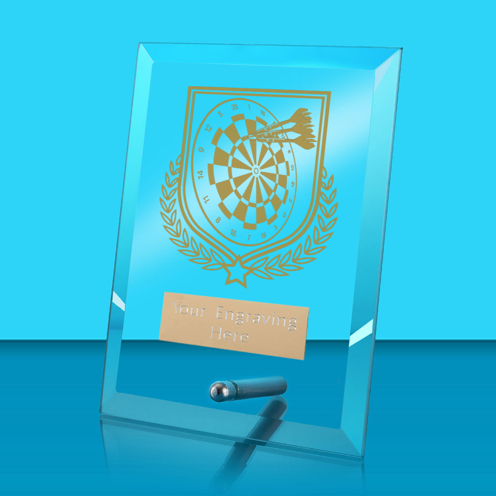 UV Colour Printed Darts Glass Rectangle Award with Metal Pin
